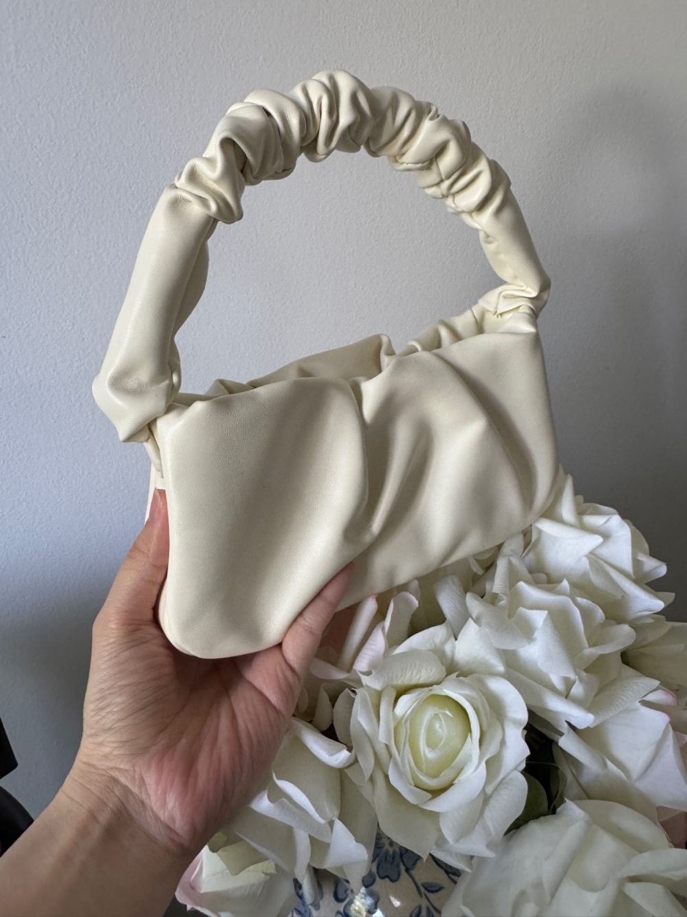 Cream Ruched Handle Shoulder Bag - Women Bags